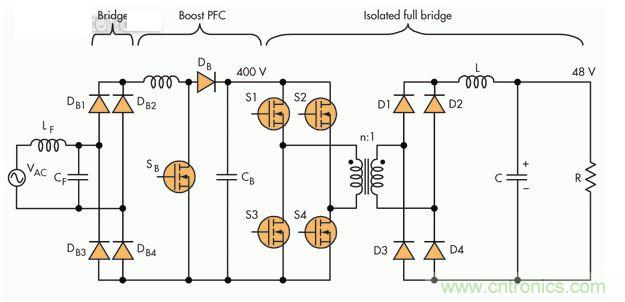 至少1kW的電源一般采用三級PFC轉(zhuǎn)換器