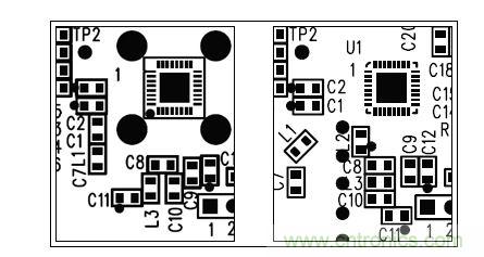  圖中所示為兩種不同的PCB布局，其中一種布局的元件排列方向不合理（L1和L3），另一種的方向排列則更為合適。