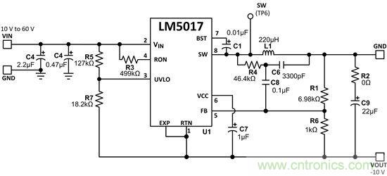 基于LM5017的反相升降壓電路支持負電源